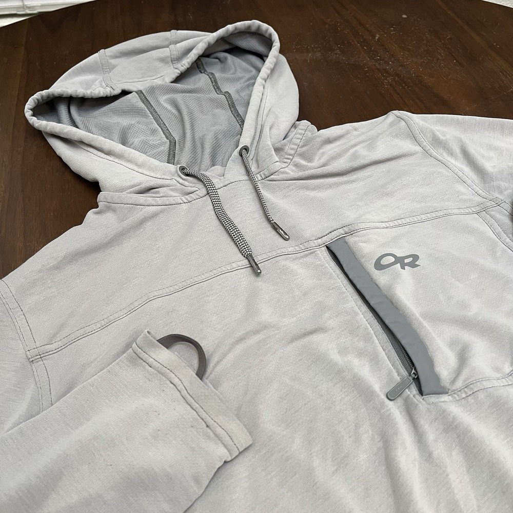 Outdoor Research Hoodie Mens Medium Gray Ensenada Sun Hoody Pocket Stretch